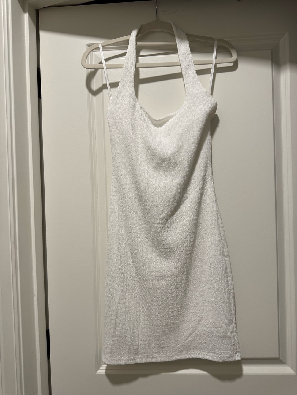 SHEIN White Textured Halter Mini Dress fully lined